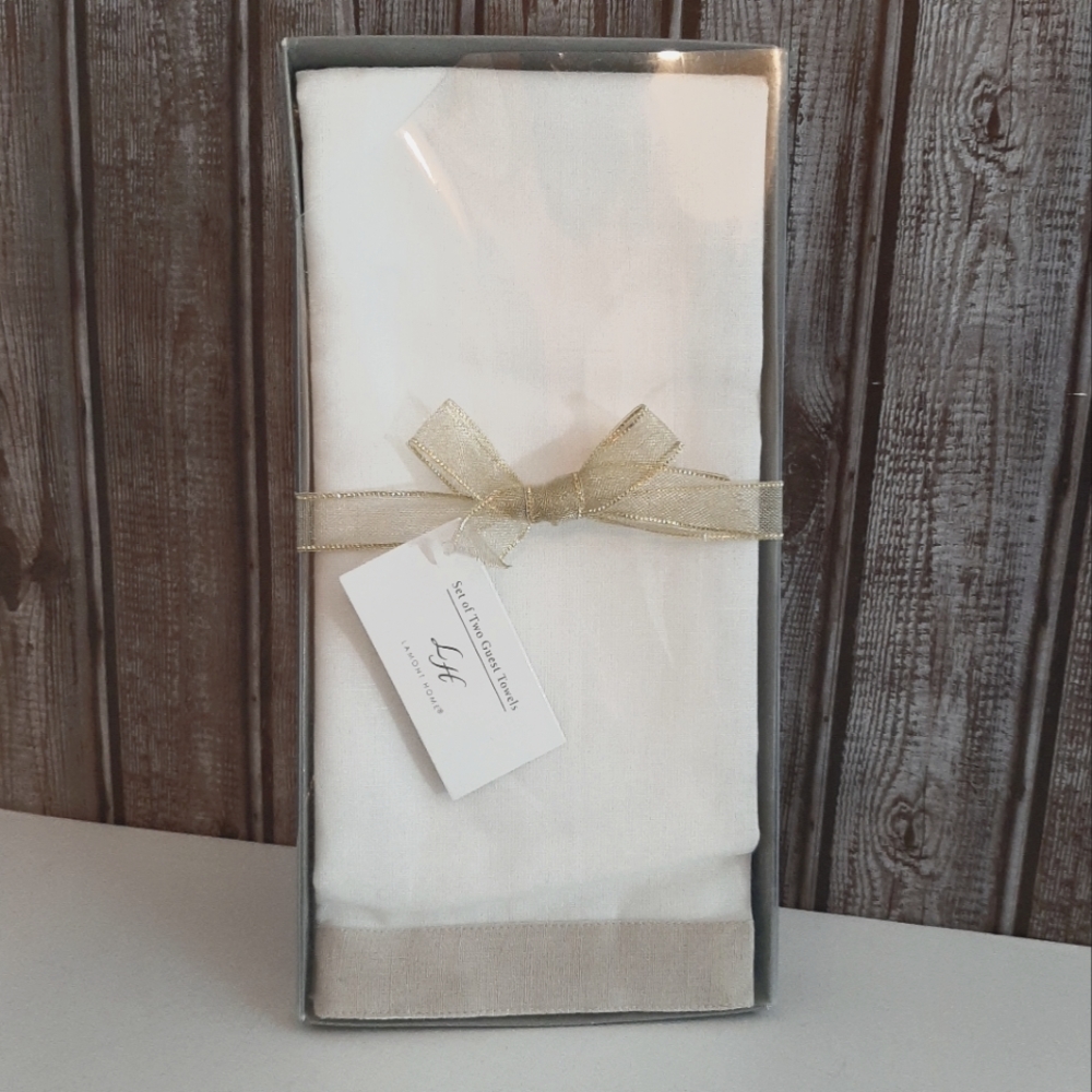 *Lamont Home Banded Guest Towel Set Linen Cotton Blend White/Natural